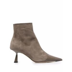 Jimmy Choo Kix Ankle Boot Point Patent Toe Clay Grey Taupe Suede Sculpt Heel 40f